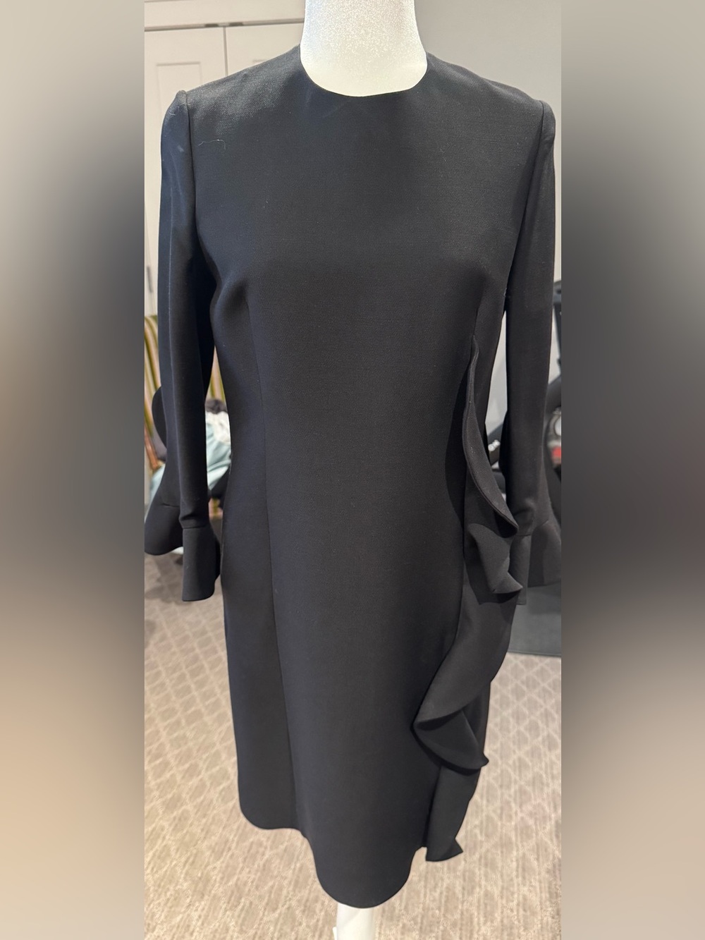 Valentino Black Long-Sleeve Ruffle-Detail Shift Dress